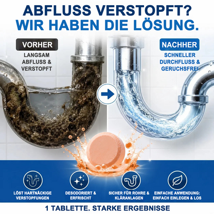 👑Schäumende Abflussreiniger-Tabletten — Aktivsauerstoff | Entfernt Abflussablagerungen & Schädlinge | Ohne Bleichmittel, ohne Lauge, rohrschonend