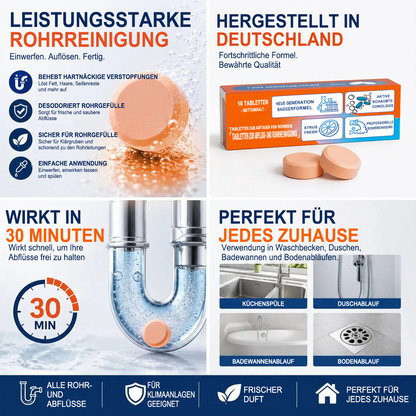 👑Schäumende Abflussreiniger-Tabletten — Aktivsauerstoff | Entfernt Abflussablagerungen & Schädlinge | Ohne Bleichmittel, ohne Lauge, rohrschonend