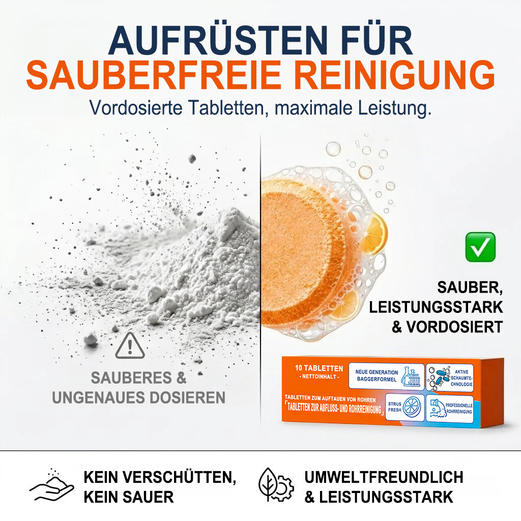👑Schäumende Abflussreiniger-Tabletten — Aktivsauerstoff | Entfernt Abflussablagerungen & Schädlinge | Ohne Bleichmittel, ohne Lauge, rohrschonend