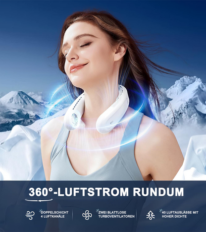 ⚡ Tragbarer Nackenventilator mit Doppel-Halbleiter-Kühlung ❄️| 360° Luftstrom • Bis zu 8 Std. Akkulaufzeit • 3 Geschwindigkeiten | Ideal für Sommer, Reisen & Outdoor