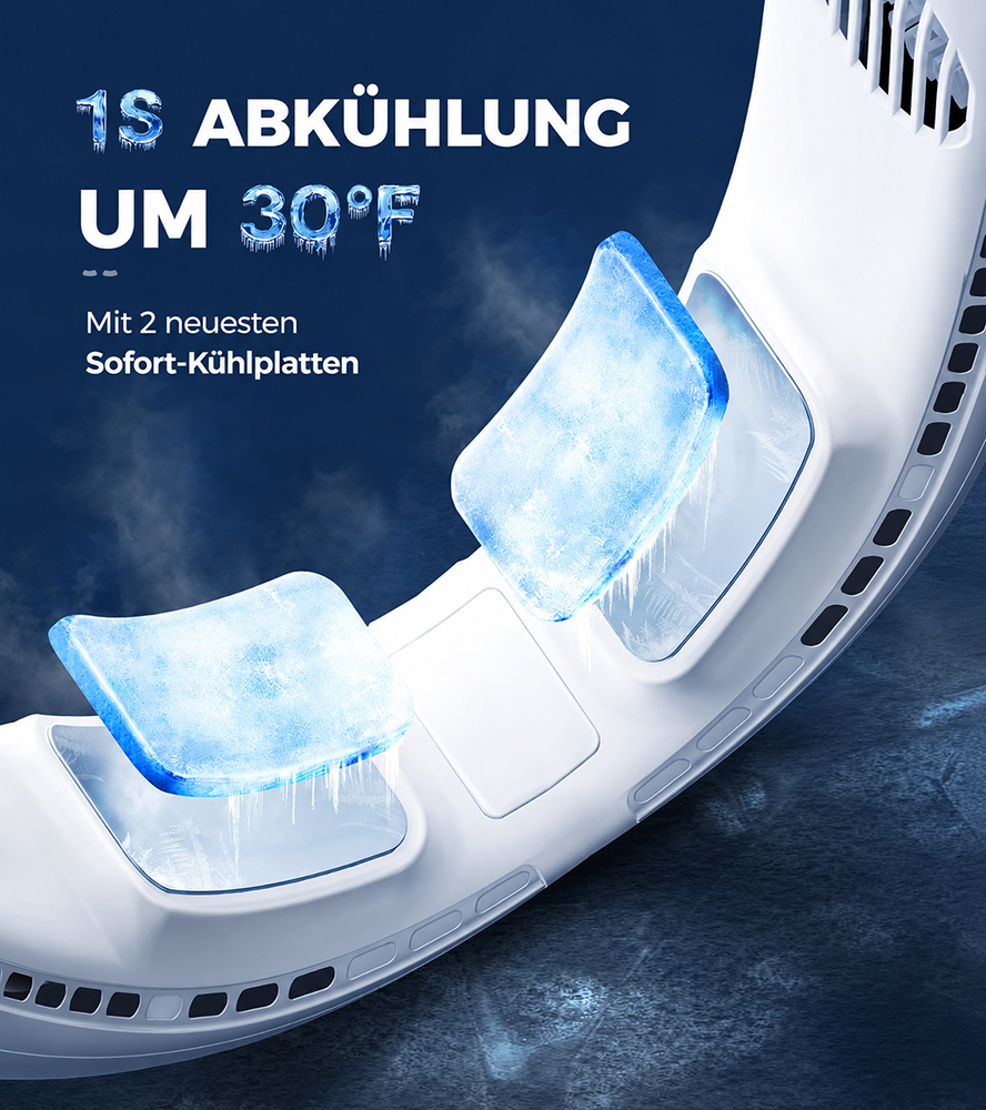 ⚡ Tragbarer Nackenventilator mit Doppel-Halbleiter-Kühlung ❄️| 360° Luftstrom • Bis zu 8 Std. Akkulaufzeit • 3 Geschwindigkeiten | Ideal für Sommer, Reisen & Outdoor