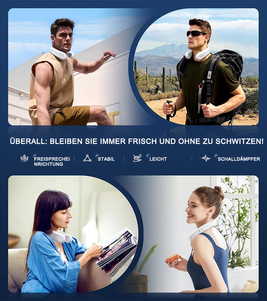 ⚡ Tragbarer Nackenventilator mit Doppel-Halbleiter-Kühlung ❄️| 360° Luftstrom • Bis zu 8 Std. Akkulaufzeit • 3 Geschwindigkeiten | Ideal für Sommer, Reisen & Outdoor