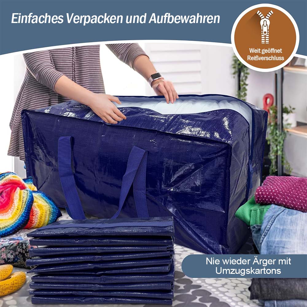 6er-Set Extra Robuste Umzugstaschen mit Reißverschluss & Tragegriffen – Große Aufbewahrungstaschen für Kleidung, Umzug & Lagerung | Schwarz