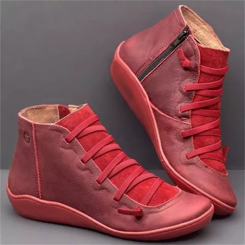 DAMEN-LEDERSTIEFEL IM VINTAGE-STIL MIT SCHNÜRUNG