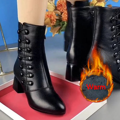 Letzter Tag – 50 % Rabatt – Warme Damen-Lederstiefeletten mit seitlichem Knopf und orthopädischem Komfort