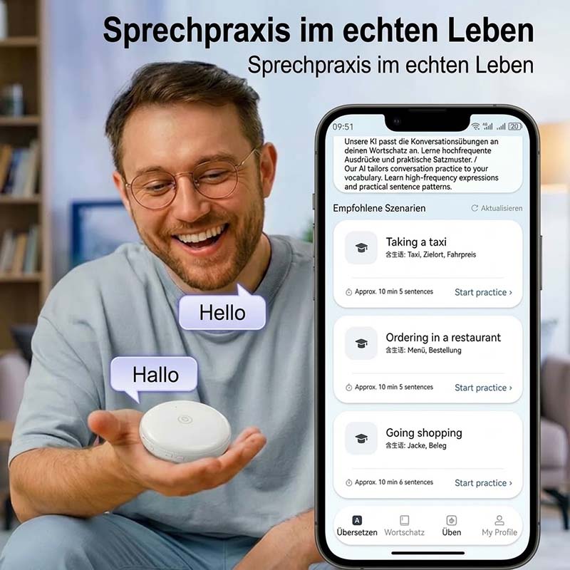 🔥 30 % Rabatt | Smarter KI-Sprachübersetzer – Dein 24/7-Sprachcoach im Taschenformat (165 Sprachen)