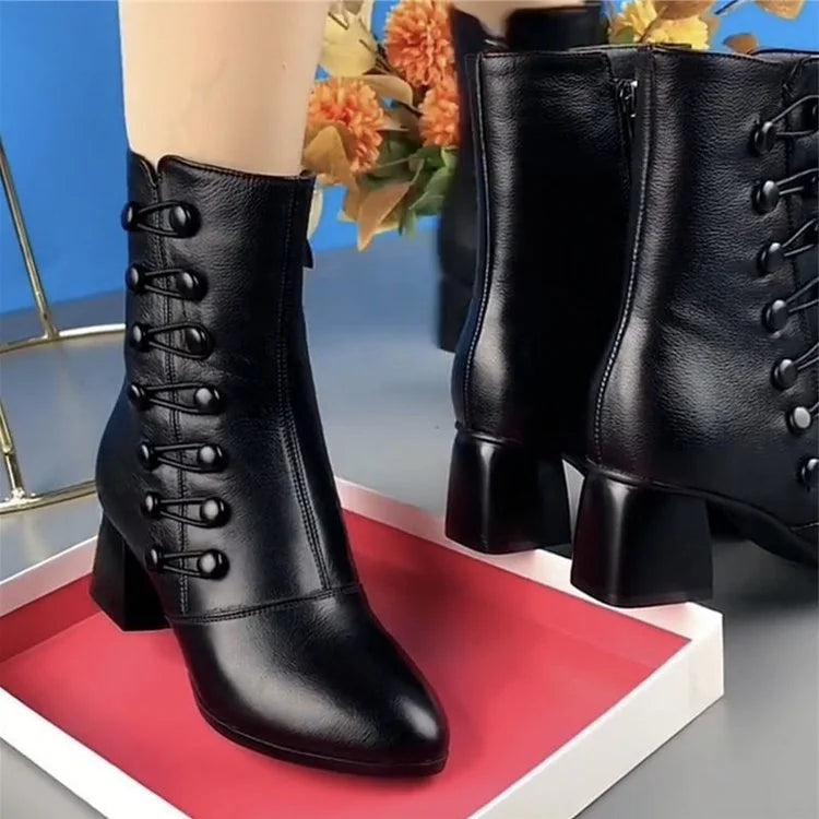 Letzter Tag – 50 % Rabatt – Warme Damen-Lederstiefeletten mit seitlichem Knopf und orthopädischem Komfort