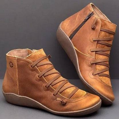 DAMEN-LEDERSTIEFEL IM VINTAGE-STIL MIT SCHNÜRUNG