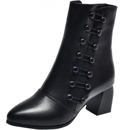 Letzter Tag – 50 % Rabatt – Warme Damen-Lederstiefeletten mit seitlichem Knopf und orthopädischem Komfort
