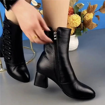 Letzter Tag – 50 % Rabatt – Warme Damen-Lederstiefeletten mit seitlichem Knopf und orthopädischem Komfort